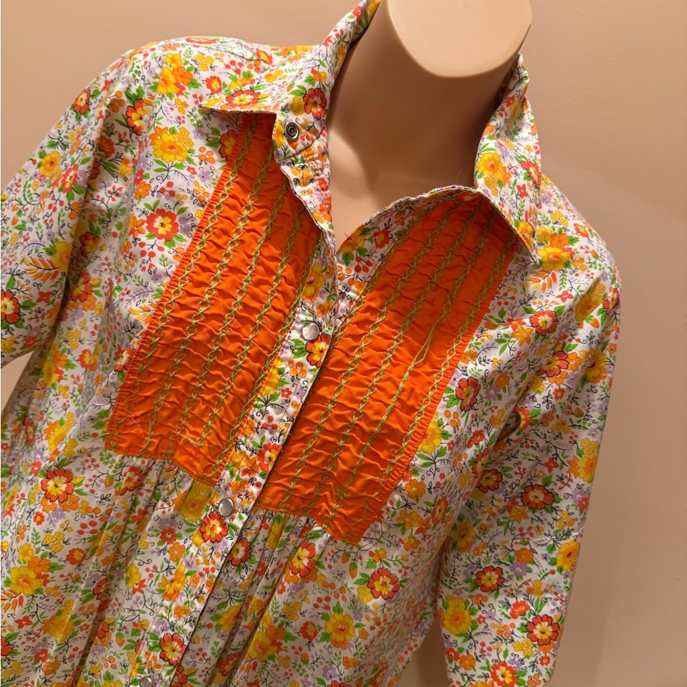 Vintage Models Coat House Dress Housecoat Floral Mumu Pearl Snap large D11